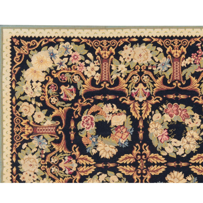 Hand-Knotted High-Quality Black and Gold Area Rug