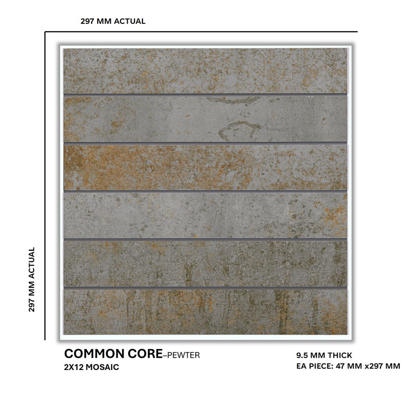 Common Core 2'' W x 12'' L Porcelain Metal Look Tile Mosaic Sheet, Pewter