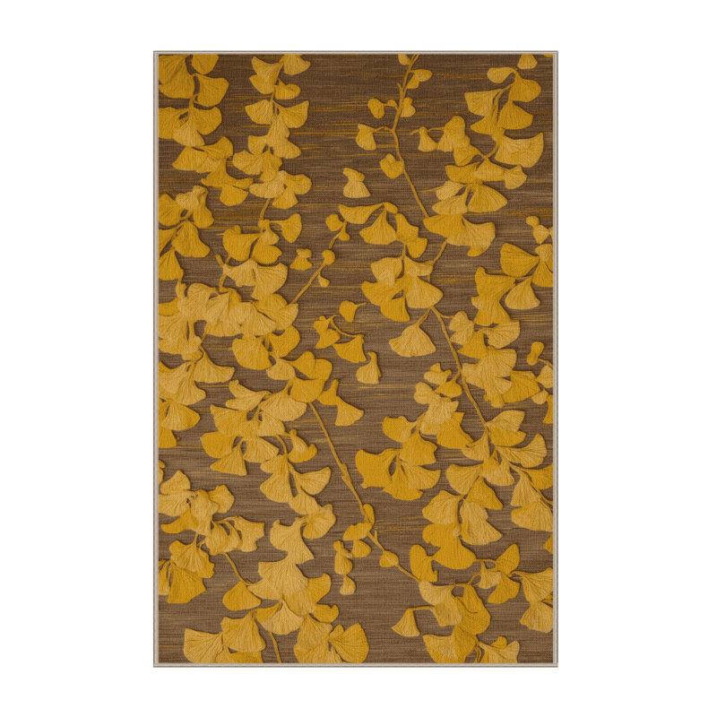 Tapis botanique brun lavable à la machine, Rectangle 7 pi x 9 pi