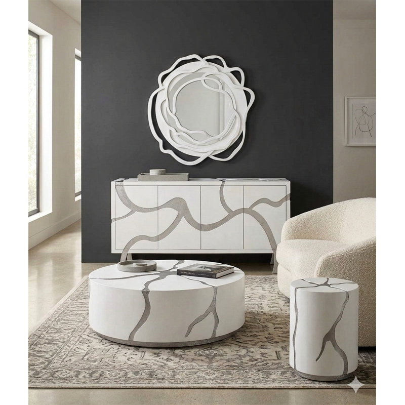 Single Coffee Table, Frosty White/Gritty Silver