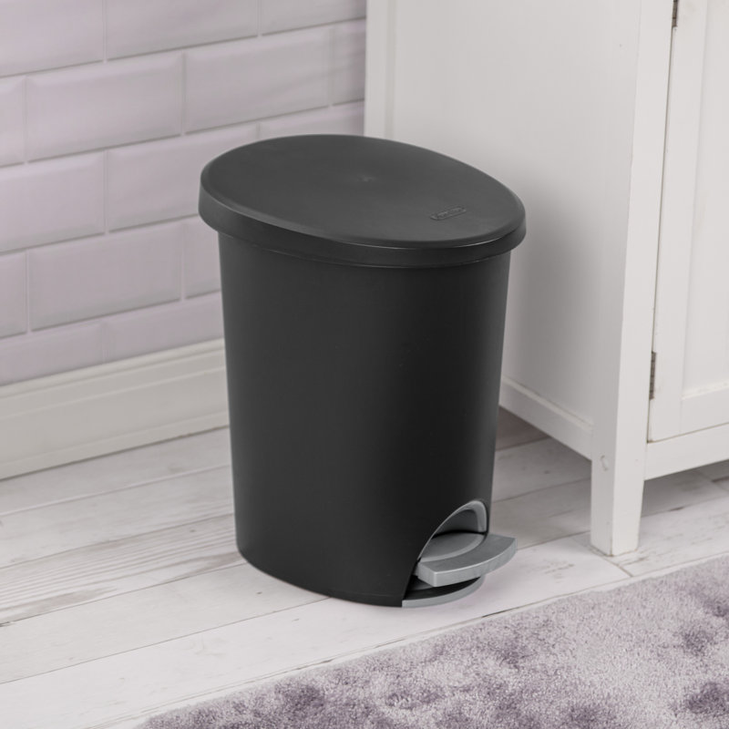 Sterilite 2.6 Gallon Ultra StepOn Wastebasket with Lid, Small Plastic Trash Can, Pedal and Liner