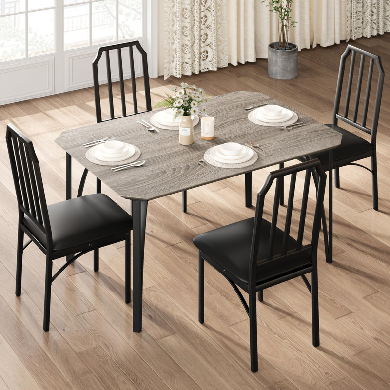 Morrigan 4 - Person Four Leg Dining Set, Gray, 5