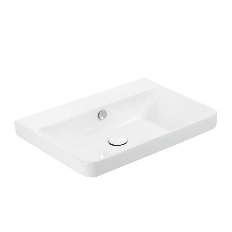 WS Bath Collections Luxury 18.1'' Matte Black Ceramic Rectangular Bathroom Sink with Overflow