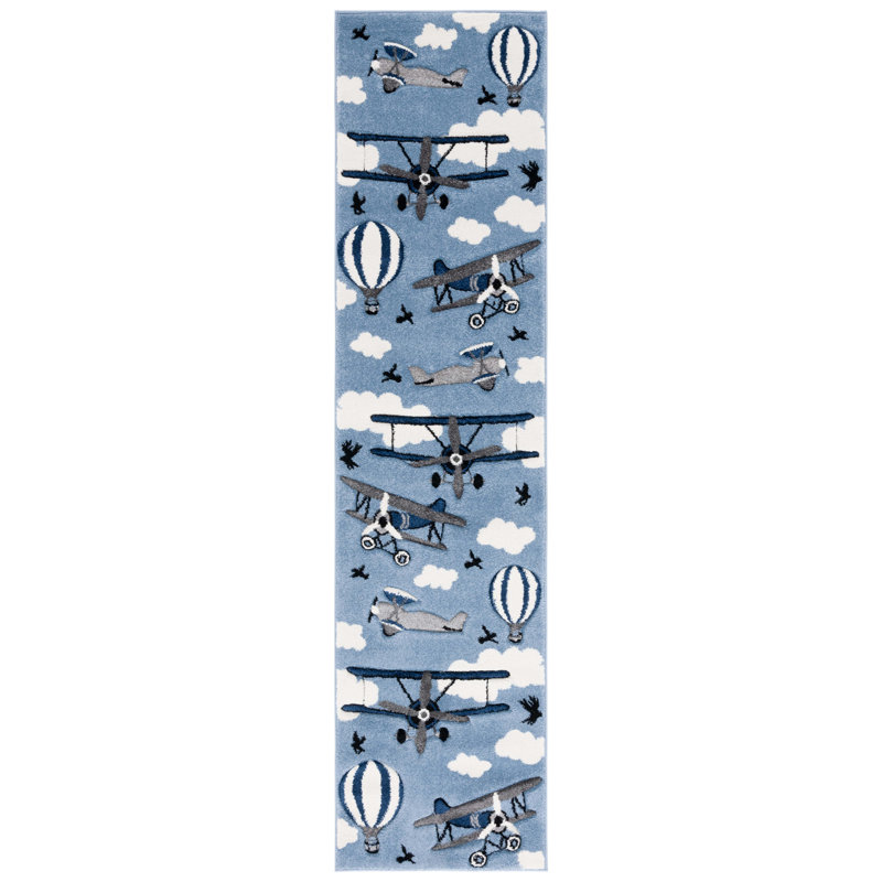 Akatlar Performance Graphic Print & Text Rug, Runner 2' x 8'