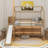 Twin Size Wood House Loft Bed With Slide, Storage Shelves And Light, Climbing Ramp-135950758