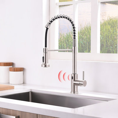 Robinet de cuisine mains automatique, nickel brossé, captation contemporaine, détecteur de mouvement, remplisseur en céramique, robinet d'évier sans contact en laiton, glamour, poignée simple,