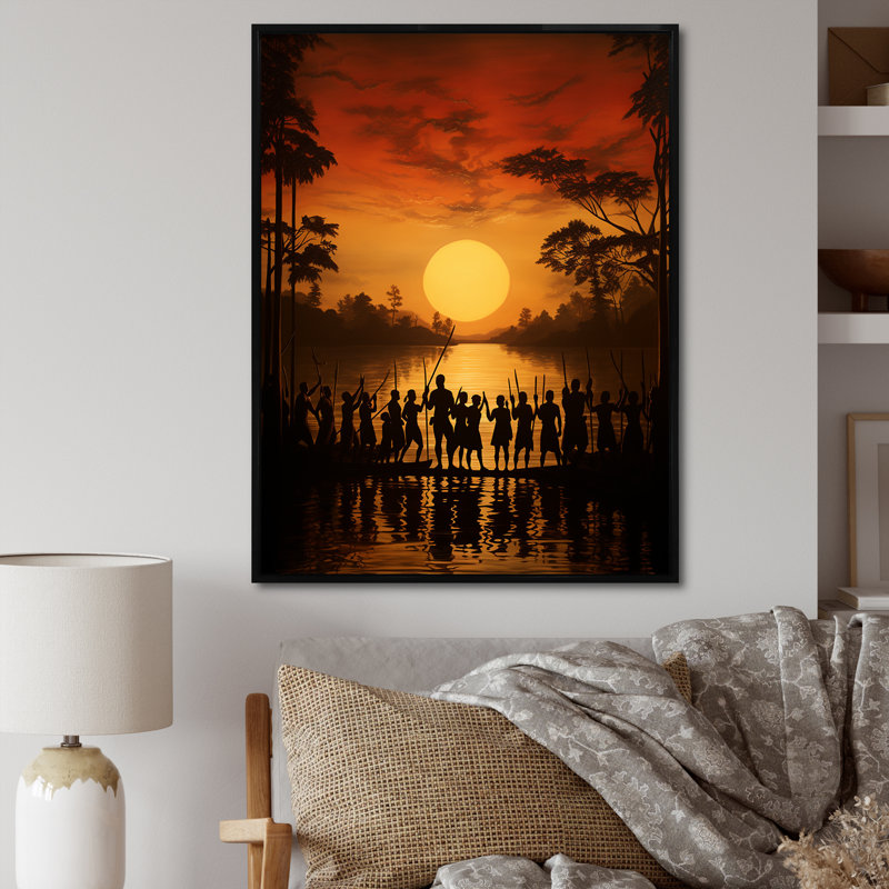 Tribu africaine Fulani Journey II, Cadre flottant noir, H 40 po x l 30 po x P 1,5 po