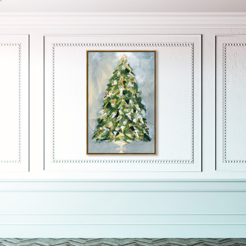 «Christmas Tree 3», peinture sur toile, H 45 po x l 30 po x P 2 po, Flotteur doré