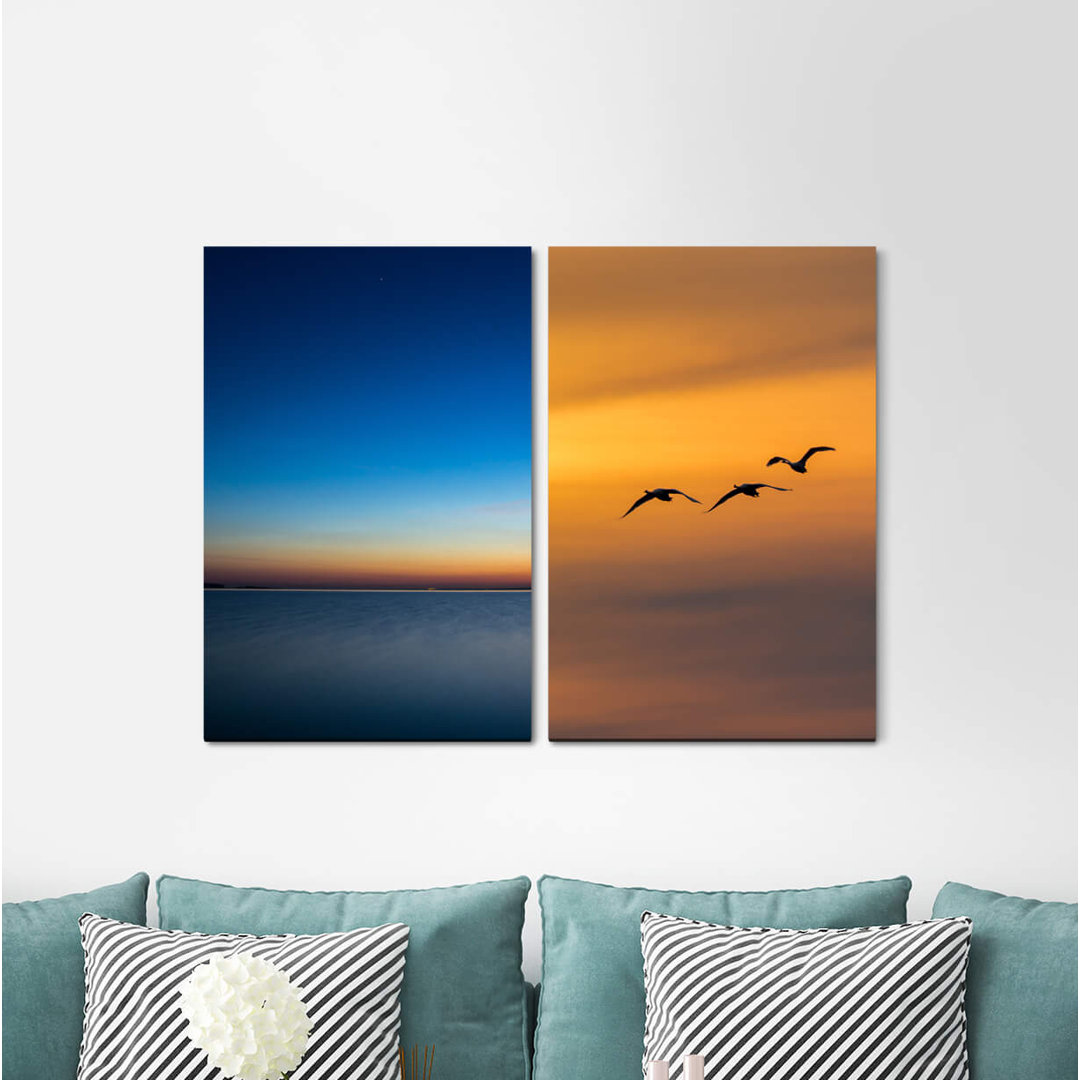 2-tlg. Leinwandbilder-Set - Fotografie "Horizon Sonnenuntergang Minimal Calming Silence Lonely Meditation"