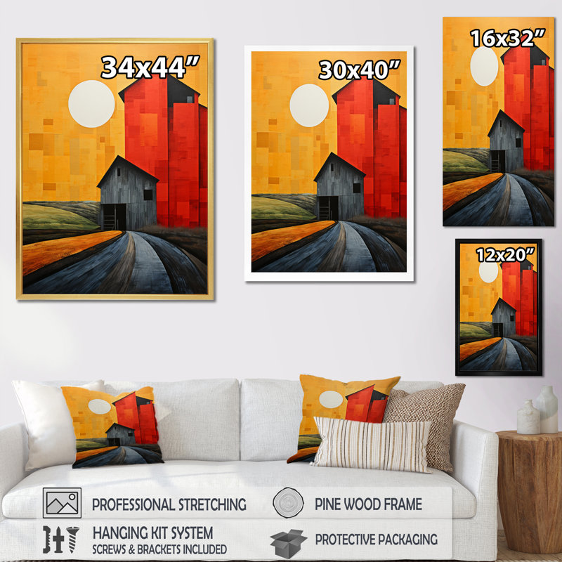 Artémisios, paysage, granges, patchwork de campagne VI - impression, Cadre flottant doré, H 44 po x l 34 po x P 1,5 po