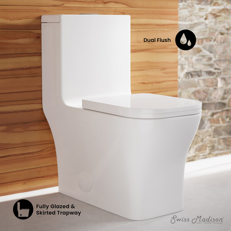Concorde One-Piece 12" Rough-in 1.1/1.6 GPF Dual Top Flush Square Toilet in Glossy White, Glossy White, Top