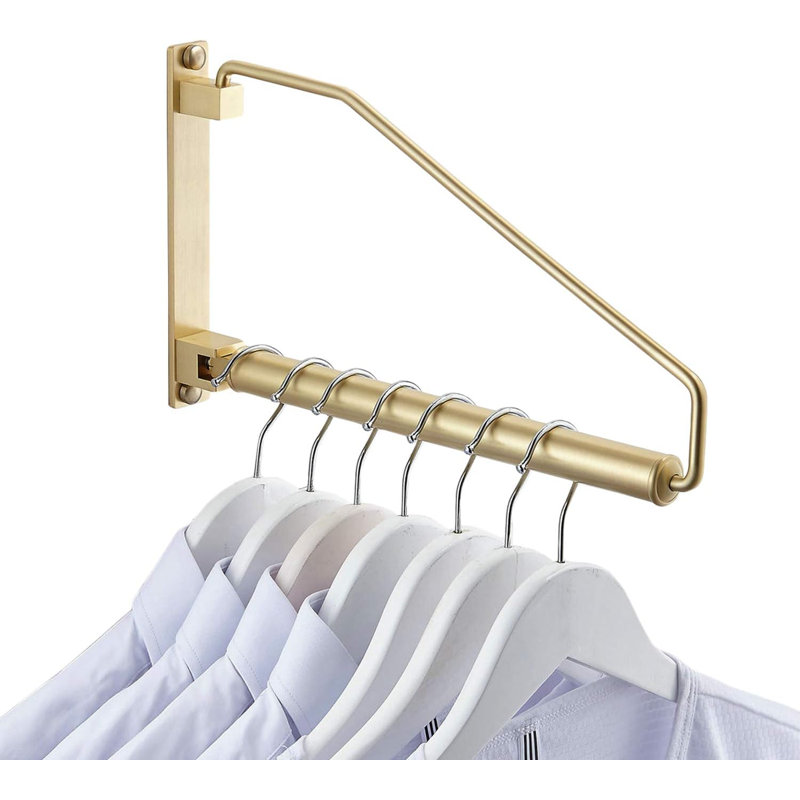 Folding Wall Mounted Clothes Hanger Rack,Brushed Gold