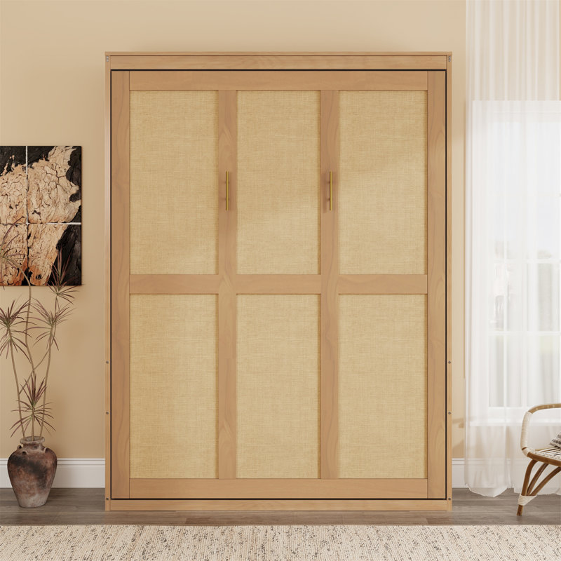 Lit escamotable en bois massif avec meuble-lit escamotable parfait pour la chambre d'amis, Naturel, Lit double
