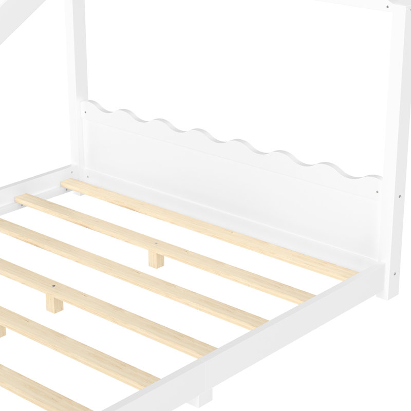Lit surélevé pour grand lit avec lattes de soutien, structure de lit en bois massif pour enfants, sans sommier ni structure d'ouverture, blanc