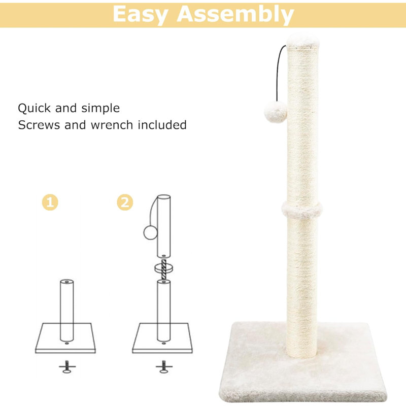 29" Beige Sisal Cat Scratching Post with Plush Ball