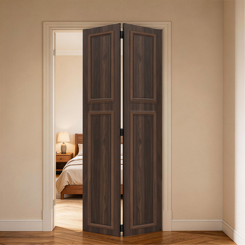 38 series 52in.X78 in. 3/4 inch thickness 2-Panel Walnut Color Finished MDF Bi-fold door with closet hardware