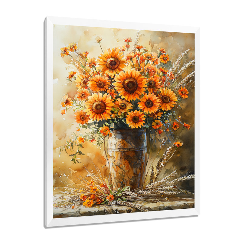 Golden Hour Harvest Blooms I - Art mural floral, H 32 po x l 16 po, Reproduction encadrée d'une seule photo, Blanc