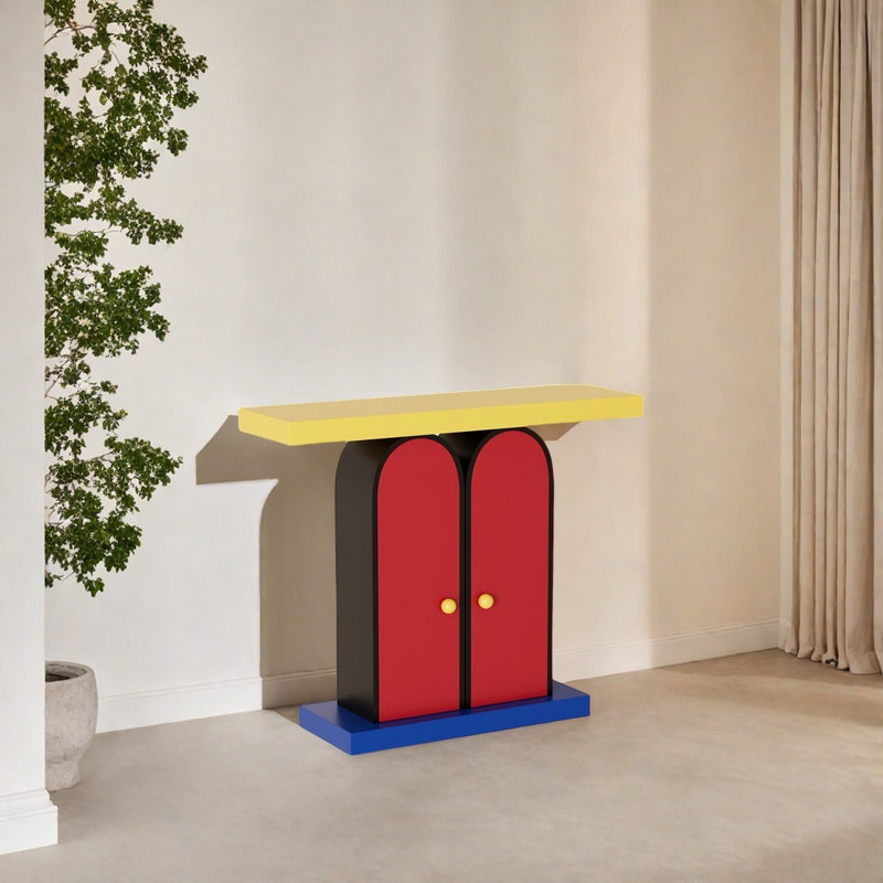 Multi Functional Art Console Table, Blue/Red/Black, Yellow