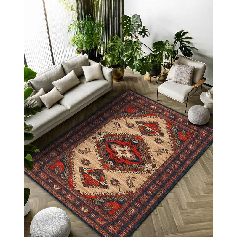 Nomad Spirit Collection Digital Print Cotton-Polyester Blend Red Beige Rug, Runner 3'4" x 10'6"