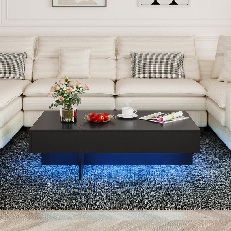 Coffee Table with Storage, Wood, Black
