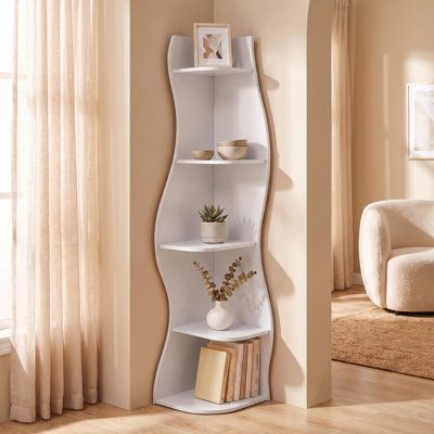 Small Corner Shelf, Modern 5-Tier Wall Corner Bookshelf, Stylish Bookcase Storage Rack For Small Space, Living Room, Bedroom