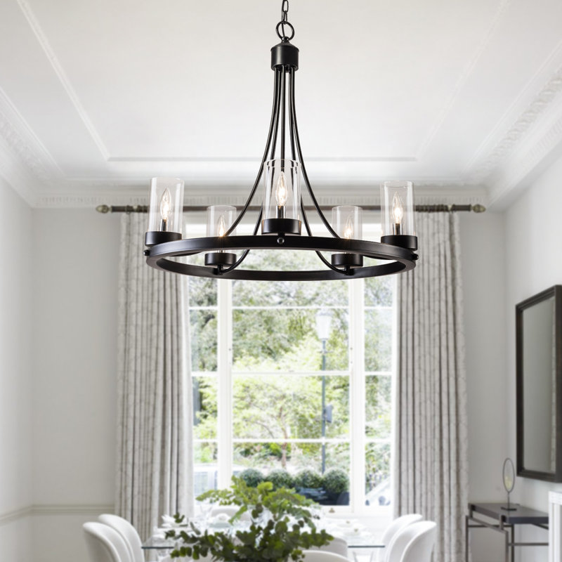 Lustre en roue de chariot à 5 lumières de style bougie Duran (l 25,2 po), Noir