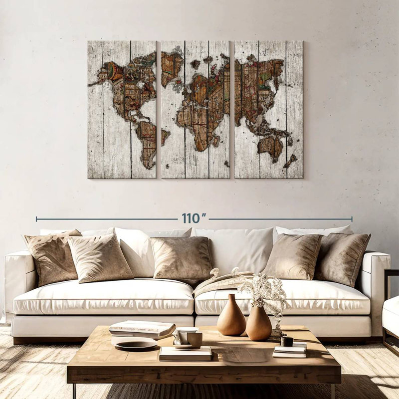 Aliaz Wood Map, 48" H x 74" W