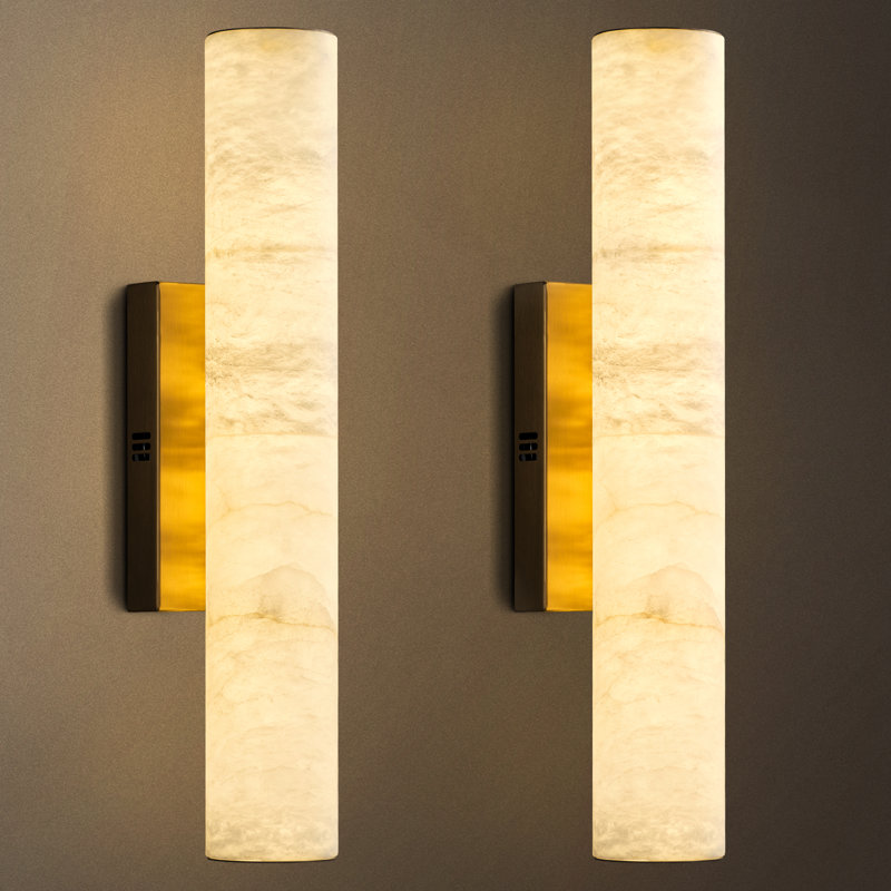 Dover Dimmable LED Wall Sconces Wallchiere with Alabaster Shade(Set 0f 2), Gold