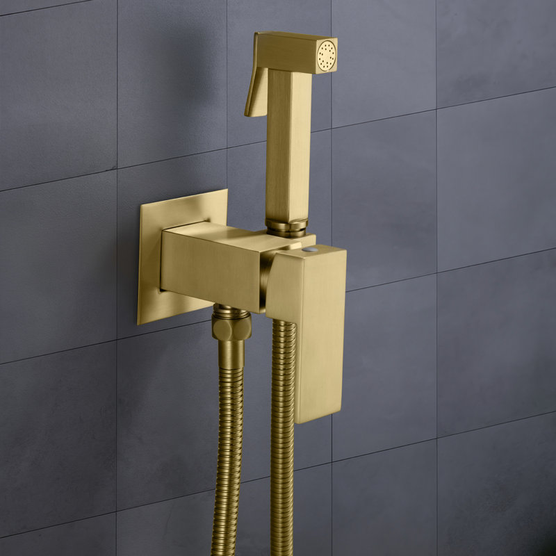 Wall Mounted Hot and Cold Bidet Sprayer Faucet Set, Brushed Gold