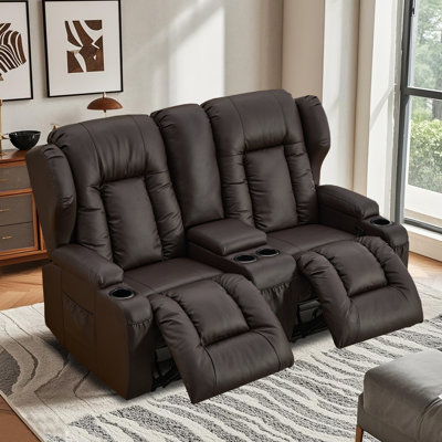 Manual Reclining Loveseat Sofa With Center Console, Storage & Cup Holders Overstuff Seat by Latitude Run