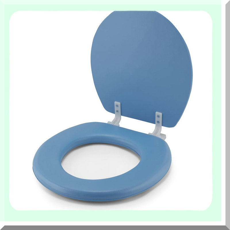 ComfyClean Embroidered Soft Round Toilet Seat - Padded Light Blue with Easy Change Hinge