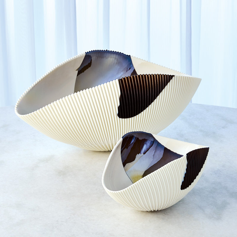 Pleated Bowl-Bronze Stripe, 8.5" H x 19.5" W x 12" D