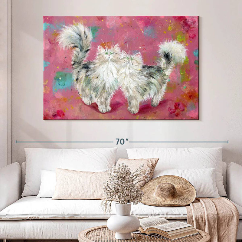 Brampt Two Tabbies On Blossom Pink, 34" H x 51" W