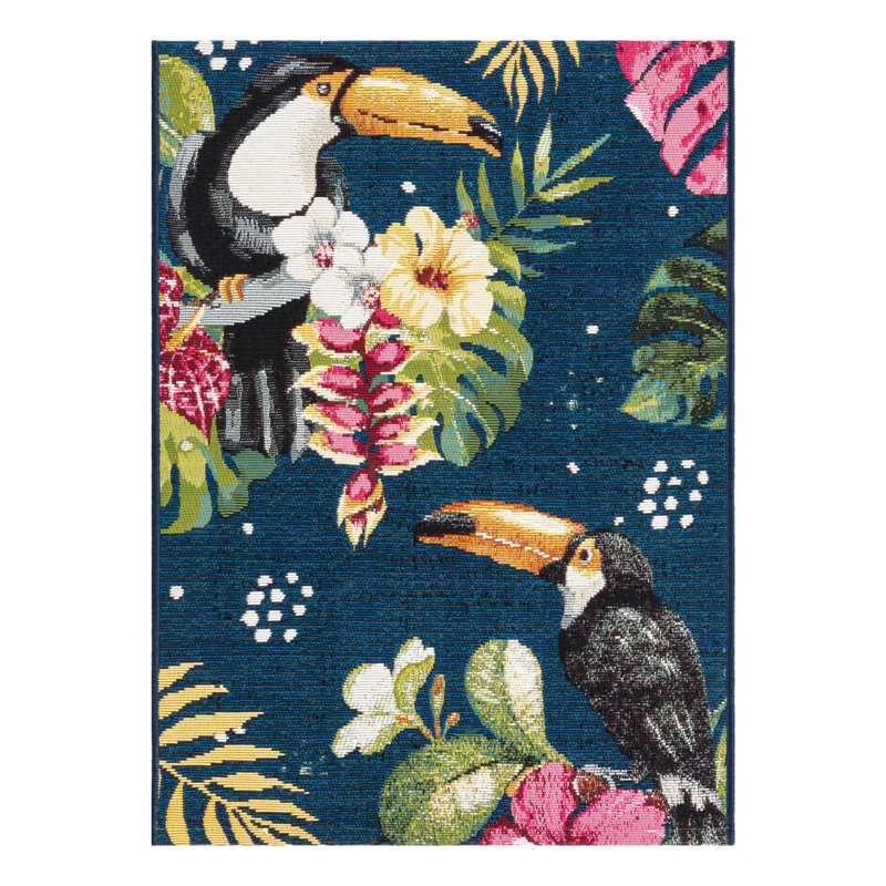 Hermleigh Washable Floral Indoor / Outdoor Rug, Rectangle 2' x 3'