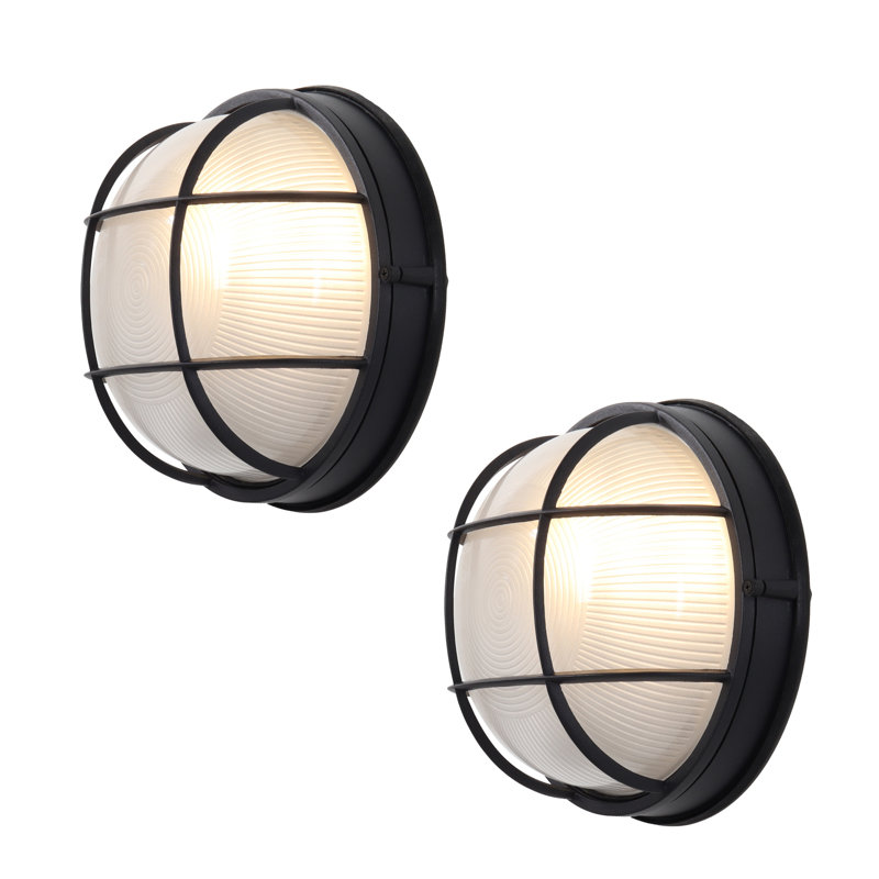 Lot de 2 appliques murales extérieures DEL à 1 lumière, verre dépoli rond noir sablé, culot E26, pour environnements humides (lot de 2)
