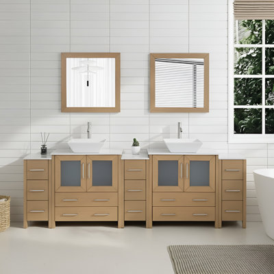 Ensemble de meuble-lavabo autoportant à double cuve 96 "avec plateau en marbre et miroirs assortis Ravenna