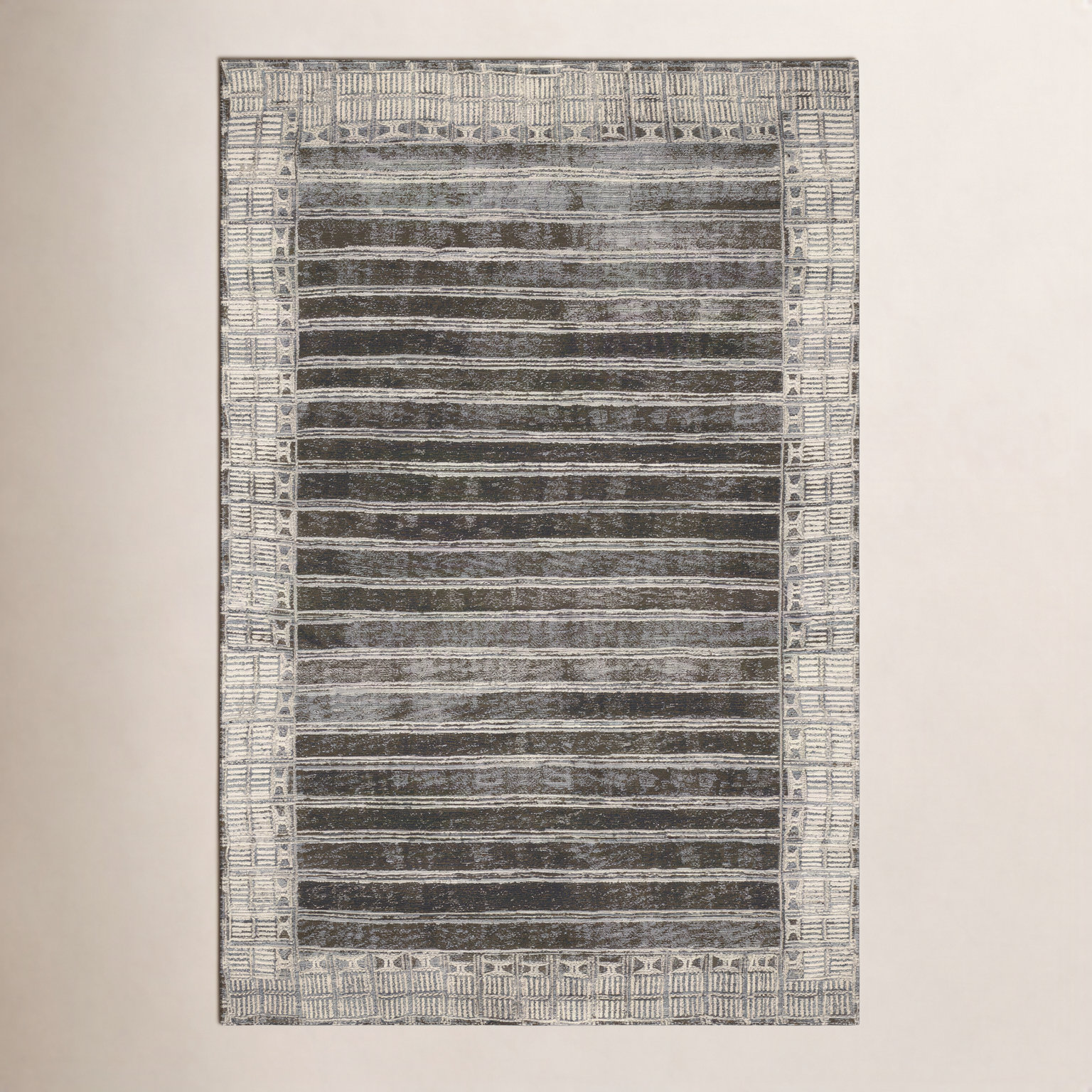 Boden Charcoal Ivory Striped Outdoor Rug, Rectangle 2'5" x 4'