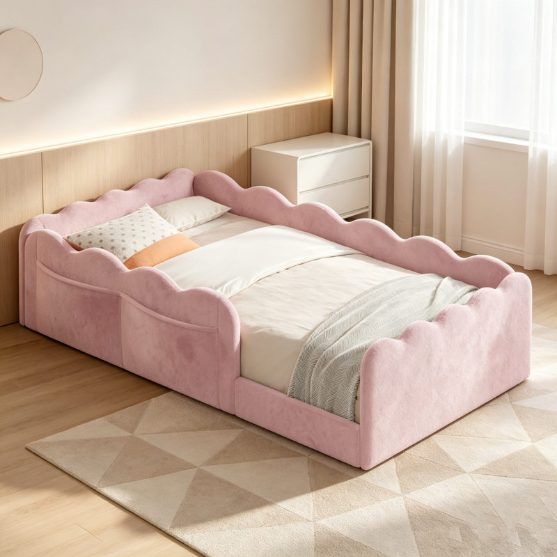 Lit de sol tapissier avec poches de rangement Montessori, Twin, Pink