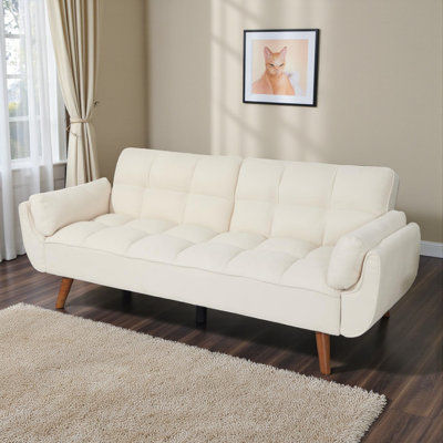 Edriel 75.39" Futons Upholstered Convertible Sofa, With Tapered Wood Legs And Adjustable Backrest