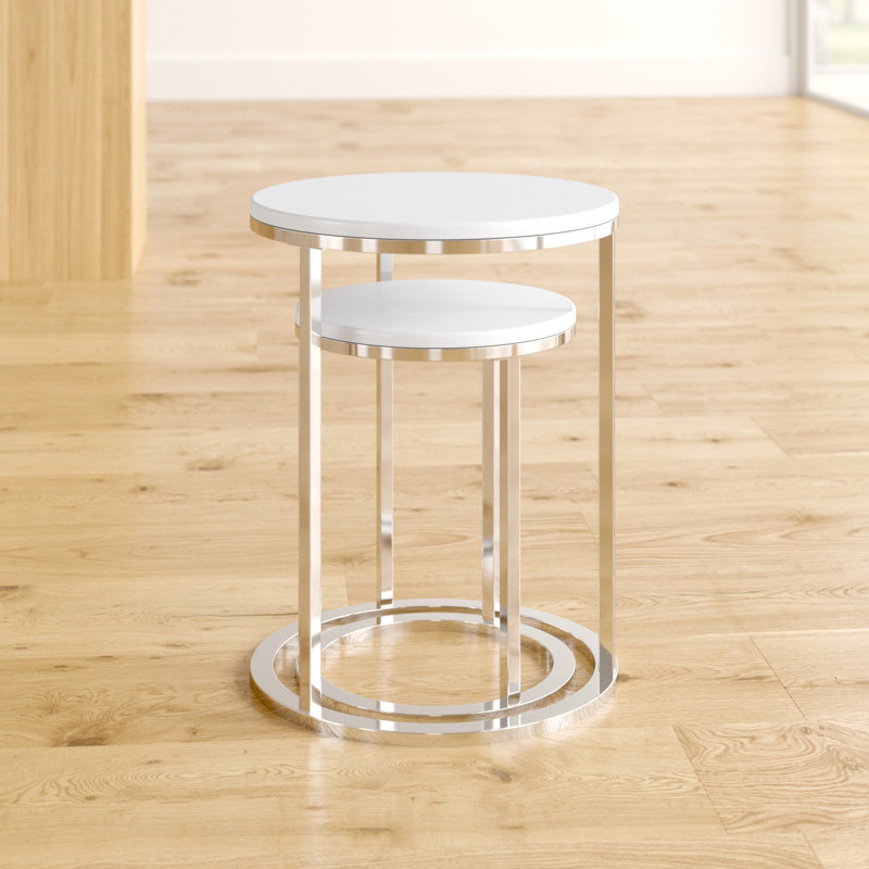 Donna 2 Piece Nest of Tables, Glossy White/ Chrome