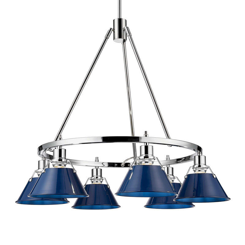 Felda 6 - Light Steel Dimmable Cone Chandelier, Chrome, Matte Navy