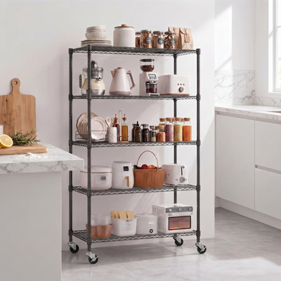 Étagère à roulettes avec roulettes, support de rangement réglable en métal robuste pour le garage, le garde-manger, la cuisine et la salle de lavage (l 46 po x P 18 po x H 72 po et l 46 po x P 18 po x H 82 po)
