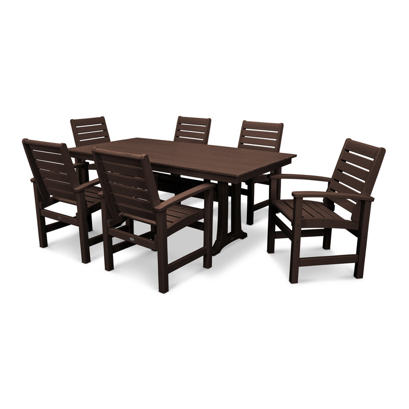 Signature 7-Piece Farmhouse Dining Set with Trestle Legs, Mahogany