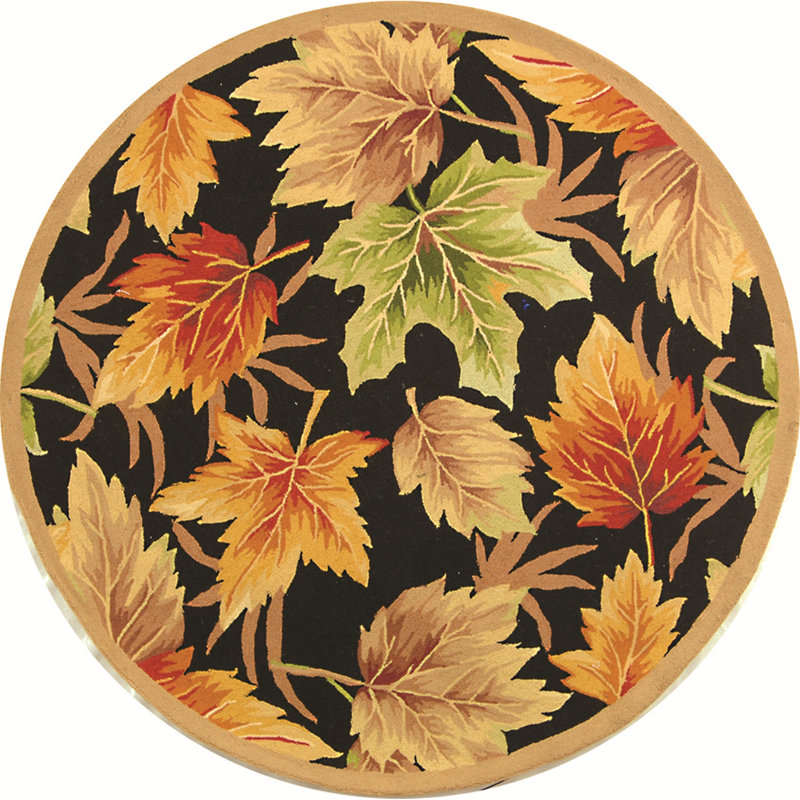 Tapis noir / doré en laine touffeté à la main Kinchen, Rond 8 pi