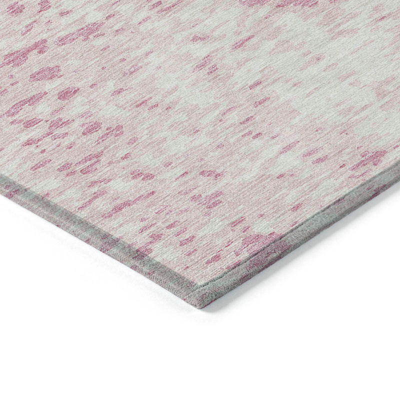 Tapis intérieur rond lavable abstrait 8 pi rose et ivoire