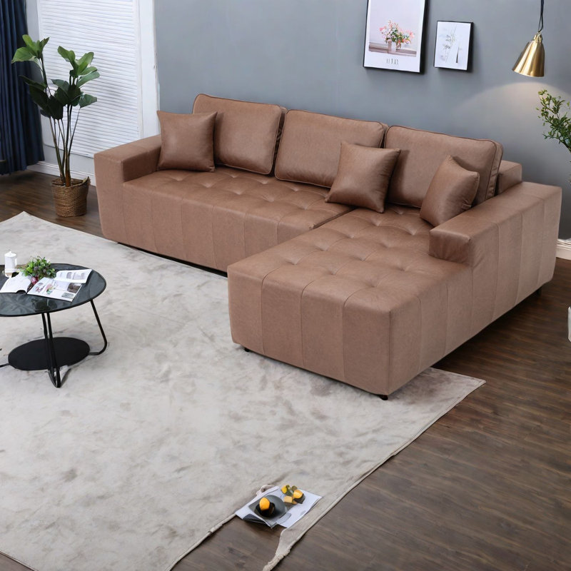 Canapé-lit modulaire à compression en L 108 po, similicuir à compression pour la maison