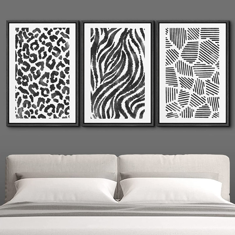 «Geometric Line», peinture sur toile flottante 3 pièces, Noir, H 24 po x l 48 po x P 1,5 po