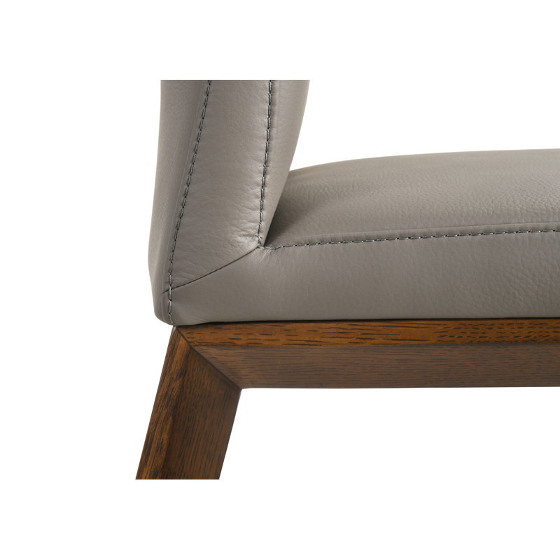 Cabral 19'' H Genuine Leather Upholstered Side Chair, Light Gray