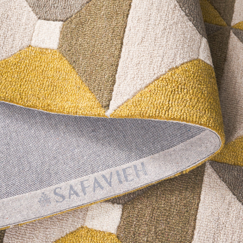 Gilderoy Geometric Hand Tufted Wool/Cotton Area Rug in Gold/Gray, Rectangle 5' x 8'
