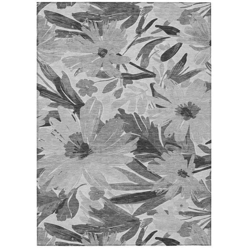 Tapis extérieur lavable floral gris et gris anthracite 8 pi x 10 pi